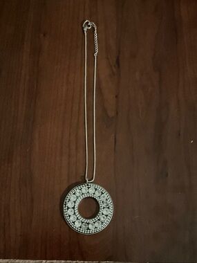 Silver Circle Pendant Necklace with Clear Crystals - Women Jewelry